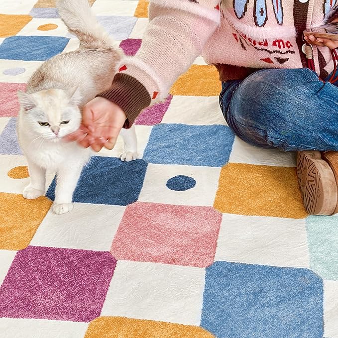 jinchan Macy Runner Rug 2x5 Kids Hallway Washable Rug Indoor Soft Non Slip Modern Diamond Carpet for Nursery Room Bedroom Kitchen Laundry Room Berries on Cream
