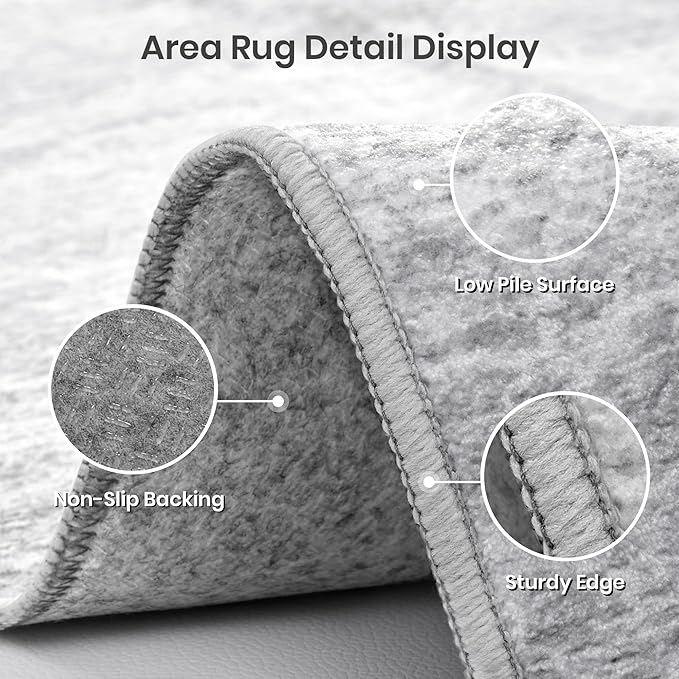 Valenrug Washable Rugs 8x10 - Non Slip 8x10 Area Rugs for Living Room, Stain Resistant Area Rugs for Bedroom, Foldable Machine Washable Area Rug(8'x10', Grey)