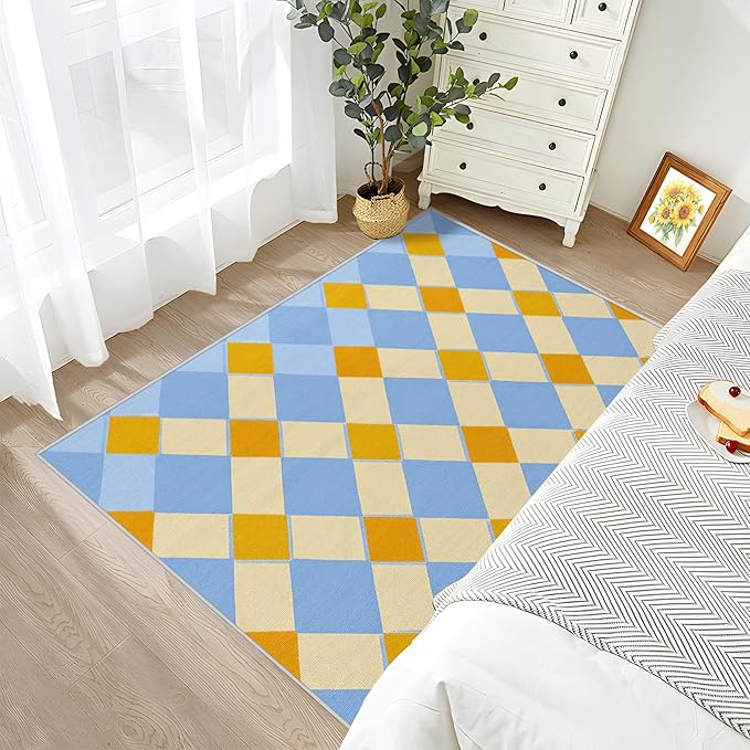 Checkerboard Large Area Rug 8x10 - Retro Geometric Rugs for Living Room Non Slip Low Pile Machine Washable Dining Room Rug, Checkerboard Carpet Home Decor & Gifts