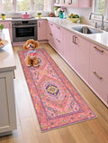 SERISSA Washable Kitchen Runner Rug, 2x5 Non-Slip Fuchsia Pink Runner Rugs for Hallway, Ultra Soft Cute Boho Aesthetic Low-Pile Floor Carpet for Bedroom Bathroom Laundry Living Room