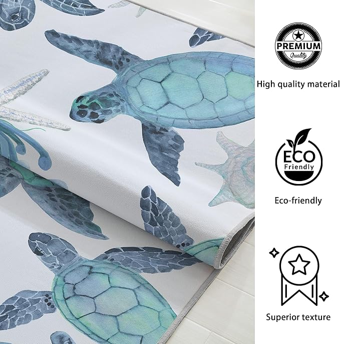 Tritard Coastal Sea Turtles Hallway Runner Rug 2x6 Beach Themed Starfish Area Rug Runner Non-Slip Washable Entryway Doormat Indoor Entrance Carpet for Kitchen Bathroom Laundry Bedroom Living Room