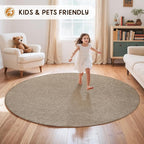 LBRO2M Easy Jute Solid Area Rug 4X4 Round Washable Rugs for Living Room Dining Room Bedroom Natural Jute Look Indoor Outdoor Rug Durable, Solid Non Shedding Eco Friendly (4X4 Natural)