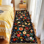 Floral 2x6 Area Rug Machine Washable Soft Print Boho Carpet Non Slip Doormat Low Pile Flower Area Rugs for Living Room Bedroom Nursery Kitchen Dining Room Indoor-Black