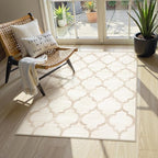 Lahome Moroccan 3x5 Washable Rug, Small Rugs for Bedroom Aesthetic Entry Way Rugs Indoor Non-Slip Low-Plie Throw Office Rug Ivory Distressed Capet for Kitchen Bathroom Laundry Kids Room