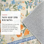Boho Floral Machine Washable Runner Rug 2x6, Garden Yellow-Green Kitchen Runner Rug Non-Slip, Super Thin Hallway Rug Runner Printed Faux Wool Soft Carpet for Entryway Bedroom Laundry Indoor