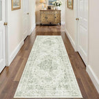2x6 Hallway Washable Runner Rug Vintage Non-Slip Soft Kitchen Mat Boho Medallion Distressed Farmhouse Carpet Floral Low Pile Indoor Throw Rug for Entryway Bathroom Living Room Bedroom, Green