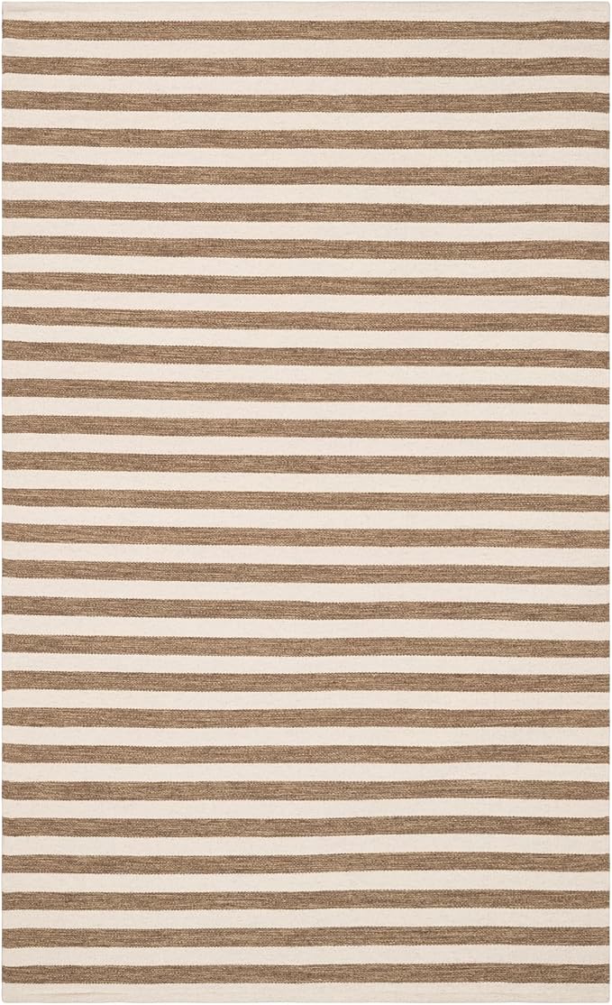 Home Conservatory Ladder Stripe Natural/Ivory Handwoven Wool 8 X 10 Feet, Ivory/Multicolored Stripe Pattern