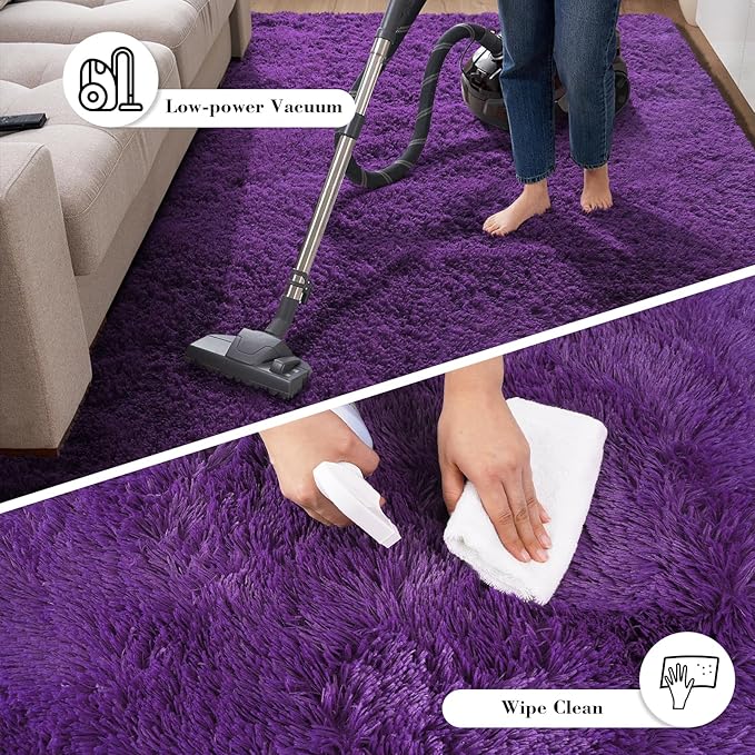 Purple Fluffy Rug Shaggy Area Rug, 3x5 Area Rugs for Girls Bedroom, Soft Cute Baby Play Mat, Indoor Floor Carpet for Teen, Nursery, Preppy Dorm, Plush Aesthetic Bedside Rug
