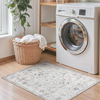 jinchan Kalen Area Rug 2x3 Washable Entryway Rug Vintage Doormat Indoor Entrance Lightweight Thin Retro Distressed Door Mat Floral Print Gray Country Boho Non Slip Carpet for Bathroom Bedroom Grey