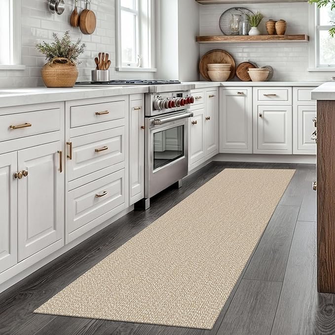EARTHALL Washable Runner Rug 2x7 Ft Non Slip Runners for Hallways Cotton Rubber Backed Kitchen Runner Braided Indoor Floor Carpet Runners for Entryway, Hallway, Kitchen, Bedroom, Send/Beige