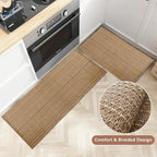 Kitchen Rugs,Kitchen Mats for Floor,Non Slip Washable 20"x 30"+20"x 48" Neutral Braided Rug,Faux Jute Rug with Non Slip Backing for Kitchen,Solid,Easy Clean,Area Rugs Sets of 2Pcs,Light Brown