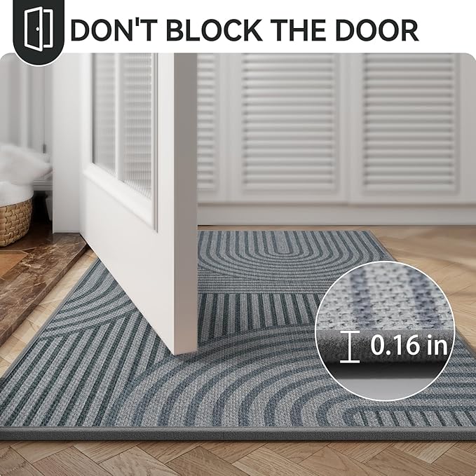 Front Door Mat 24''x35'', Absorbent Muddy Dirt Resist Washable Non Slip Low-Profile Indoor Doormat, Easy Clean Welcome Entryway Door Mats, Grey