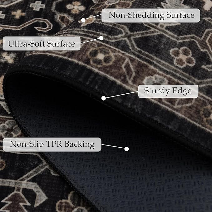 Area Rug Non Slip Machine Washable Ultra Soft Living Room/Bedroom/Kitchen/Outdoor/Classroom Black Gold, 4'×6'