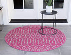 Unique Loom Outdoor Trellis Collection Area Rug - Tribal Trellis (4' 1" Round, Fuschia/ Gray)
