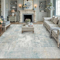 10x14 Area Rug Blue Cream Abstract Living Room Bedroom Washable Carpet Neutral Modern Non-Slip Soft Low Pile Lightweight Vacuumable Large Throw Rug for Dining Room