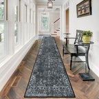Morebes Black Vintage Carpet Runners for Hallway 12ft,Washable Long Runner Rug for Kitchen Indoor Floor Non-Slip,Distressed Super Soft Throw Carpet for Entryway Bathroom Dining Room Playroom