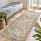 Bavni Kitchen Rug 2x8 Runner Rugs for Hallways Entryway, Washable Vintage Print Carpet, Ultra-Thin Chenille Low Pile Lightweight Rug with Non Slip Backing, Clay