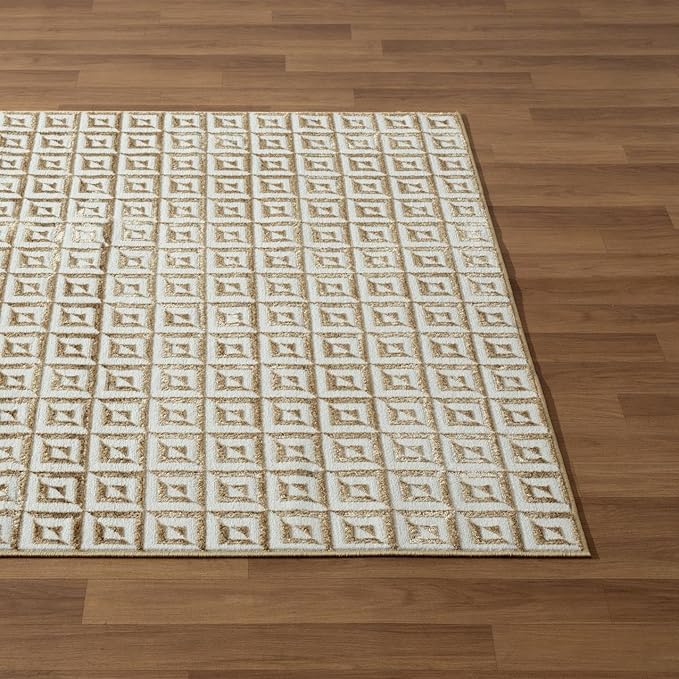 LUXE WEAVERS Geometric Greek Pattern Area Rug, Gold, 4'X5'