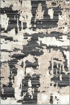 Abani Terra Cream Area Rug for Living Room, Bedroom - Black Abstract Pattern - 2' x 6' - Durable & Easy to Clean