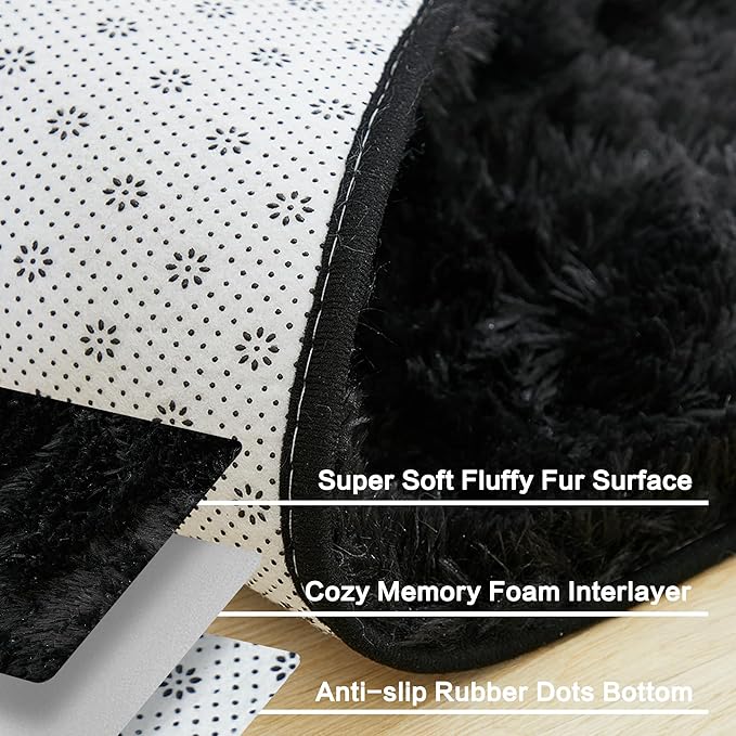 Andency Black Area Rugs 9x12 for Living Room Home Decor, Large Shaggy Bedroom Carpet, Non-Slip Big Shag Indoor Thick Soft Fluffy Furry Fur Area Rugs for Kids Dorm Nursery Aesthetic