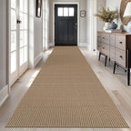 Braided Runner Rug 3x14 Ft Washable Runners for Hallways Non Slip Kitchen Runner Rug Cotton Long Entryway Runner Indoor, Woven Carpet for Hall Stair Entryway, Orange/Tan/Brown