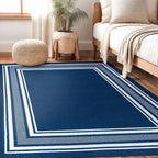 Beverly Rug Non Slip Area Rugs 8x10 Modern Bordered Non Skid Rubber Backing Soft Area Rug for Living Dining Room Easy to Clean Non Shedding Kitchen Bedroom Indoor Carpet 8 x 10 Navy