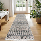 KUTA Boho Kitchen Runner 2x5 Brown Black Moroccan Washable Rug Non-Slip Vintage Hallway Runners Ultra Soft Distressed Geometric Floor Carpet for Bedroom Laundry Living Room
