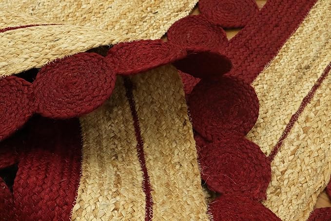 2x18 Flatweave Runner – Kilim Oval Rug, Hand Braided Jute, Handmade Boho Style, 0.27" Thick Solid Red Beige Flatweave for Corridor, Hallway, Entryway
