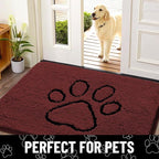 Smiry Dog Door Mat for Muddy Paws, Absorbent Dirt Trapper Non Slip Quick Dry Washable Chenille Mat for Mud Dogs, Entry Rug for Indoor and Outdoor (30x20 Inches, Caramel Russet and Black)