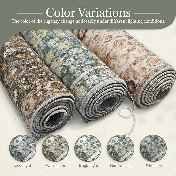6x9 Washable Rug Vintage Fade Resistant Boho Distressed Non-Slip Indoor Large Carpet Low Pile Lightweight & High-Traffic Safe for Bedroom, Dorm, Playroom - Farmhouse Decor