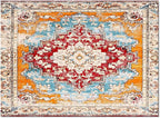 Bohemian Pattern Rectangular Area Rugs for Living Room Bedroom 2.8 x 5 ft Red & Orange Abstract Non-Shedding Soft Low Pile Rug Non Slip Washable Rug for Nursery Entryway Playroom