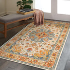 COMSLE Boho Area Rug, 3' x 5' Machine Washable Rugs for Entryway Faux Wool Large Rugs Distressed Throw Rug Non-Slip Floor Carpet for Indoor Bedroom Kitchen Living Room
