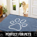 Smiry Dog Door Mat for Muddy Paws, Absorbent Dirt Trapper Non Slip Quick Dry Washable Chenille Mat for Mud Dogs, Entry Rug for Indoor and Outdoor (48x30 Inches, Airy Blue and White)