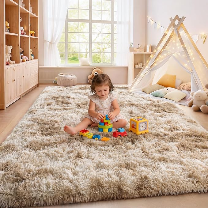 Upgrade Non-Slip Plush Rugs for Living Room, Soft Shaggy Carpets for Living Room, Fuzzy Rugs for Kids' Room, Perfect Decor for Modern Home Tie Dye Camel 5x7 Feet