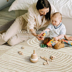 Phantoscope Washable Area Rug 5'x7' Non-Slip, Modern Neutral Boho Rugs for Living Room, Bedroom, Dining Room, Abstract Hand-Drawn Wavy Line Pattern, Low-Pile Foldable Floor Carpet, Beige/Ivory