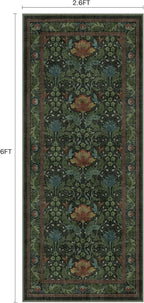 Bavni 2'6''x6 Runner Rug,Microfiber Washable Non-Slip Vintage Floral Rugs,Low Pile Lightweight Carpet for Bedroom,Hallway,Entryway,Kitchen,Bathroom, Dark Green