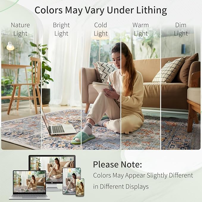 Enkor Area Soft Rugs 6x9 Washable Non Slip Boho Floor Rugs for Living Room Bedroom, Vintage Style Farmhouse Mat for Kitchen Entryway Orange & Black