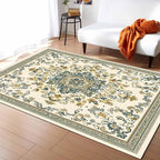Bohemian Rectangular Area Rugs for Living Room Bedroom 4 x 6 ft Vintage Farmhouse Floral Pattern Non-Shedding Soft Low Pile Rug Non Slip Washable Rug for Nursery Entryway Playroom