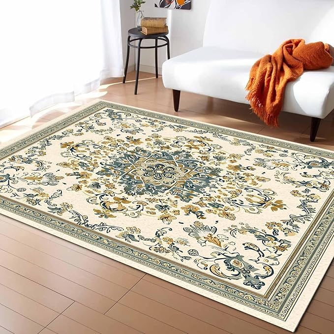 Bohemian Rectangular Area Rugs for Living Room Bedroom 5 x 6.9 ft Vintage Farmhouse Floral Pattern Non-Shedding Soft Low Pile Rug Non Slip Washable Rug for Nursery Entryway Playroom