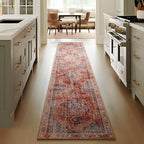 Phantoscope Washable Runner Rug 2'x10' Non-Slip, Vintage Neutral Fall Hallway Rugs for Entryway, Stair, Bedroom, Distressed Boho Medallion Pattern, Low-Pile Foldable Floor Carpet, Rust Orange