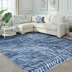 LIVEBOX 8x10 Modern Area Rugs for Living Room, Abstract Non-Slip Washable Rugs, Minimalist Wave Striped Neutral Boys Girl Nursery Area Rug for Bedroom, Carpet for Playroom Office(Navy Blue,8'x10')
