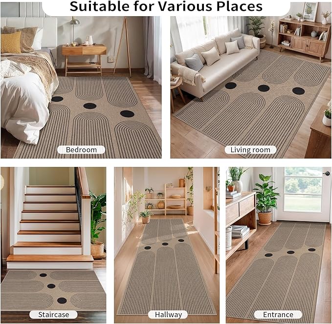 Tangsoo Rainbow Easy Jute Area Rug 4x6 Washable Rug for Indoor Outdoor Patio,Non-Slip Thin Farmhouse Floor Carpet,Boho Throw Mat for Front Porch Kitchen Bedroom Foyer Sunroom