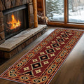 Burgundy Diamond Runner Rug, 3x12ft Hallway Runner Rugs - Corridor & Foyer Area Rugs, Non-Slip Mat Durable Rug, Washable Flannel Material, Southwestern Geometric Home Decor Carpet