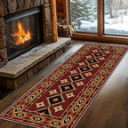 Burgundy Diamond Runner Rug, 2.6x7ft Hallway Runner Rugs - Corridor & Foyer Area Rugs, Non-Slip Mat Durable Rug, Washable Flannel Material, Southwestern Geometric Home Decor Carpet