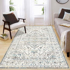 Enkor Area Soft Rugs 4x6 Washable Non Slip Boho Floor Rugs for Living Room Bedroom, Vintage Style Farmhouse Mat for Kitchen Entryway White & Grey