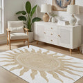 Boho Washable Rugs for Bedroom 8x10, Modern Sun Print Soft Minimalism Area Rug, Non Slip Low Pile Abstract Carpet for Classroom Living Room Decor Dining Room Sofa Kids Nursery Room, Beige Yellow