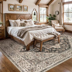 Tangsoo 8x10 Area Rugs for Living Room, 8x10 Washable Rug Vintage Indoor Non Slip Large Area Rugs, Print Distressed Grey Carpet, Soft Low Pile Foldable Floor for Bedroom Dining Room Dorm