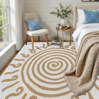 Boho Washable Rugs for Bedroom 3x5, Modern Sun Print Soft Minimalism Area Rug, Non Slip Low Pile Abstract Carpet for Classroom Living Room Decor Dining Room, Beige Yellow