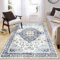 Enkor Area Soft Rugs 4x6 Washable Non Slip Boho Floor Rugs for Living Room Bedroom, Vintage Style Farmhouse Mat for Kitchen Entryway Blue & White