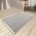 Upgraded Waffle Bath Mat, Super Absorbent Non Slip Bath Mats for Bathroom Floor, Machine Washable Bathroom Rugs with Tassels, Rubber Backed Bathroom Mats, Ultra Soft, 17" x 24",LightGrey & Cream